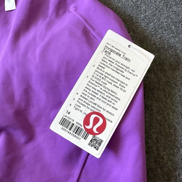 NWT Lululemon Invigorate Train Tank size 14 Purple Cropped Gym Workout - Picture 4 of 4
